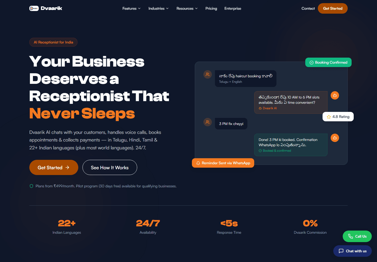 Screenshot of the Dvaarik AI website