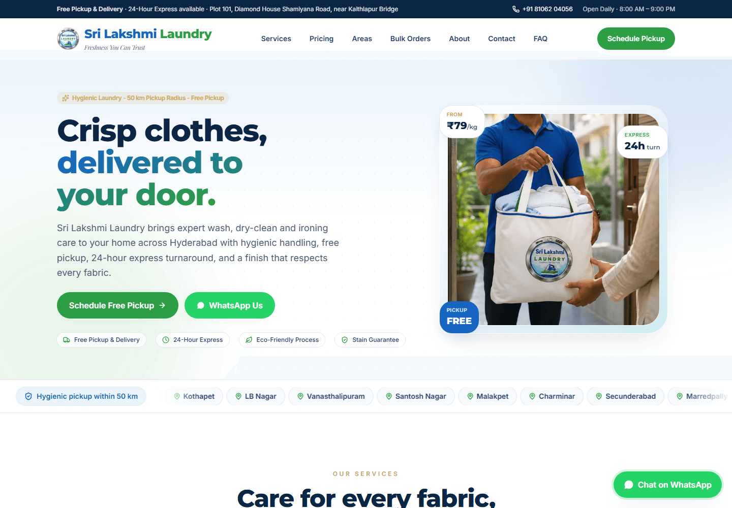 Screenshot of the Sri Lakshmi Laundry website