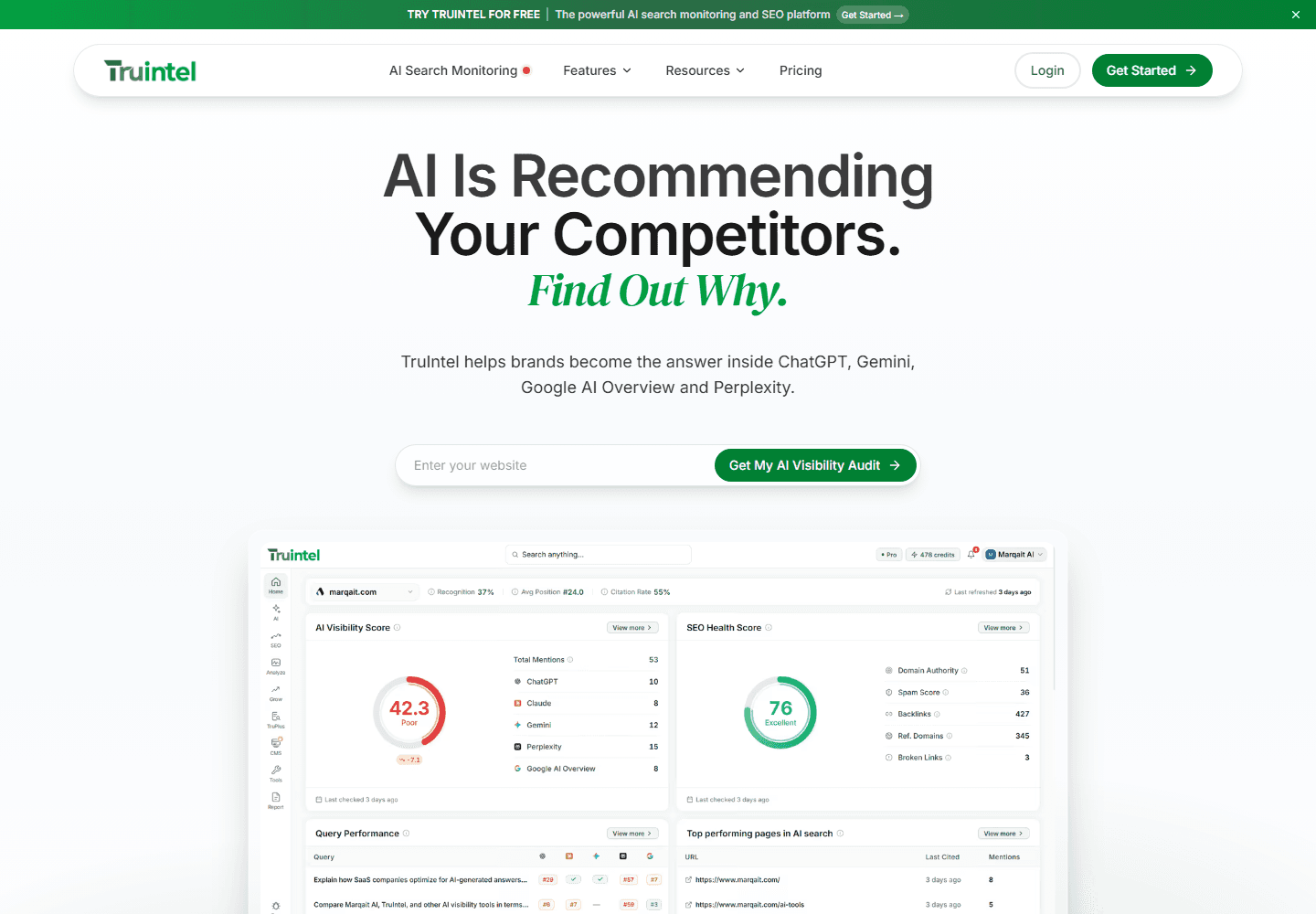 Screenshot of the TruIntel website
